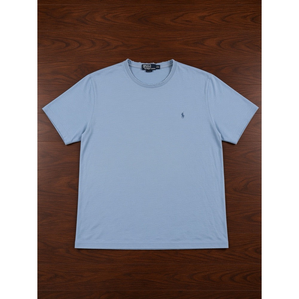 Polo Ralph Lauren 90s Blue Label Cotton T-Shirt Distressed Neckline Blue Men XXL